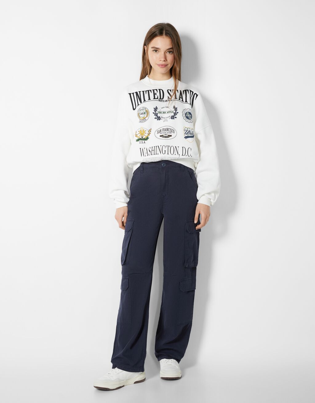 twill multi pocket cargo trousers bershka