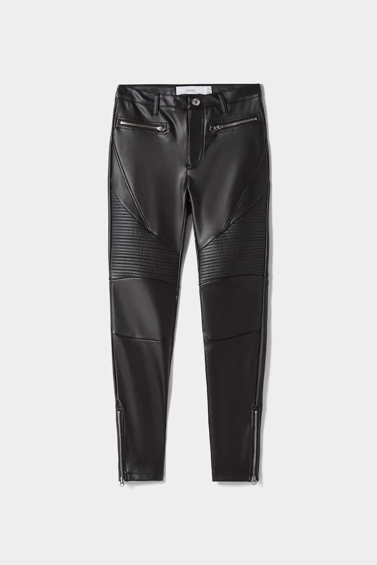 Faux leather biker trousers with zips