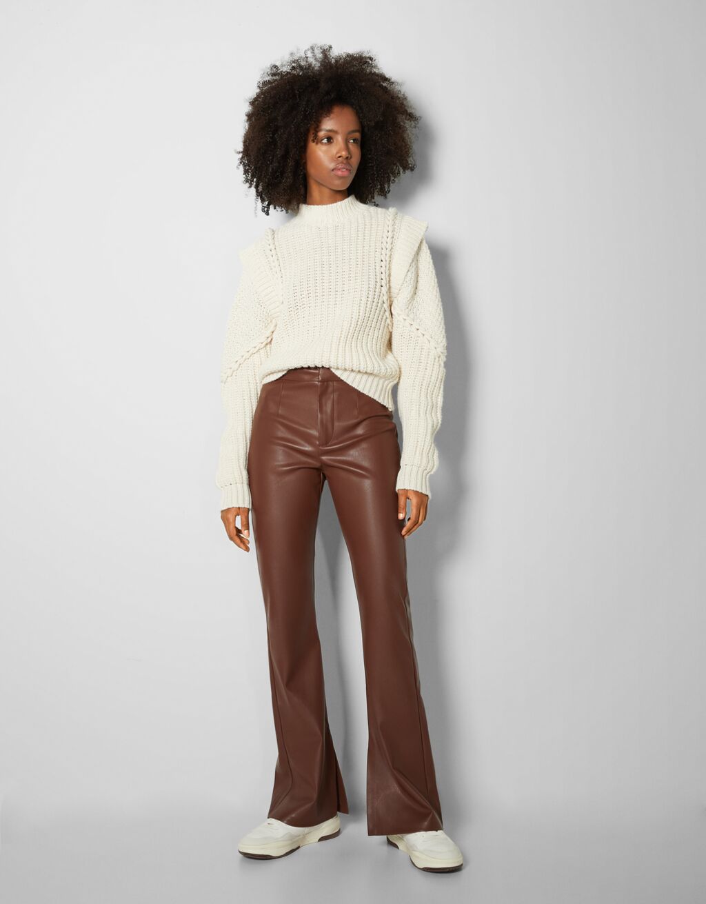 Faux leather flare trousers