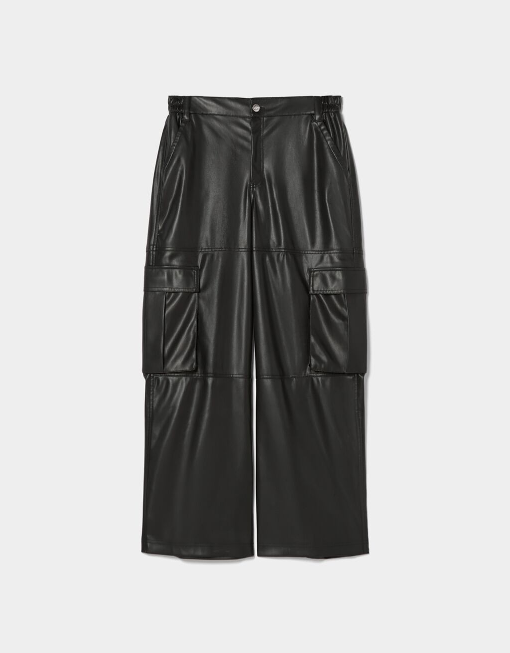 Faux leather straight fit cargo pants - Woman | Bershka