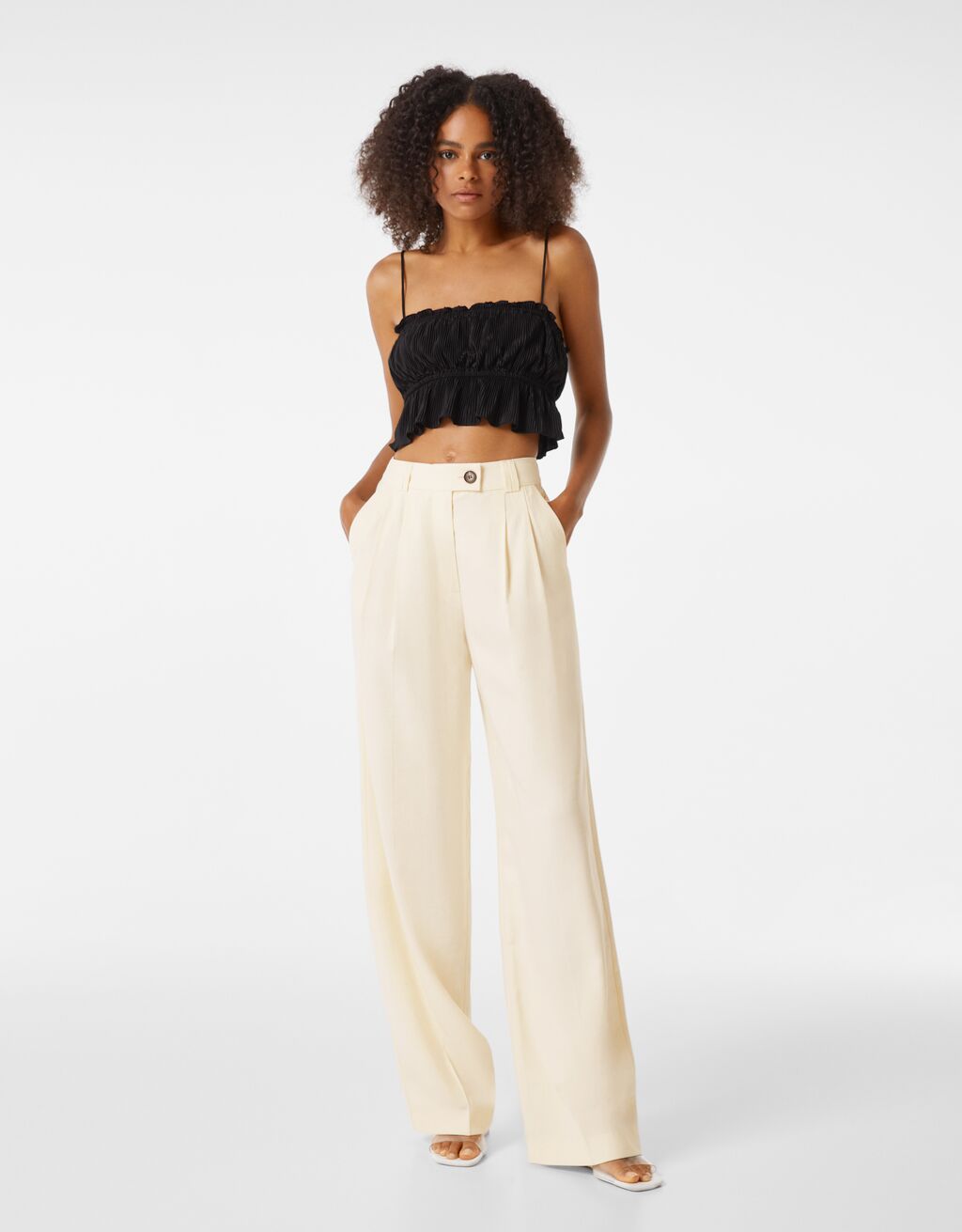 Wide-leg flowing trousers with belt loops
