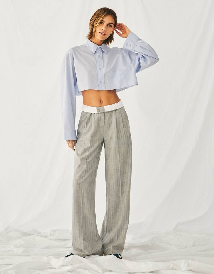 Wide-leg dad fit tailored trousers