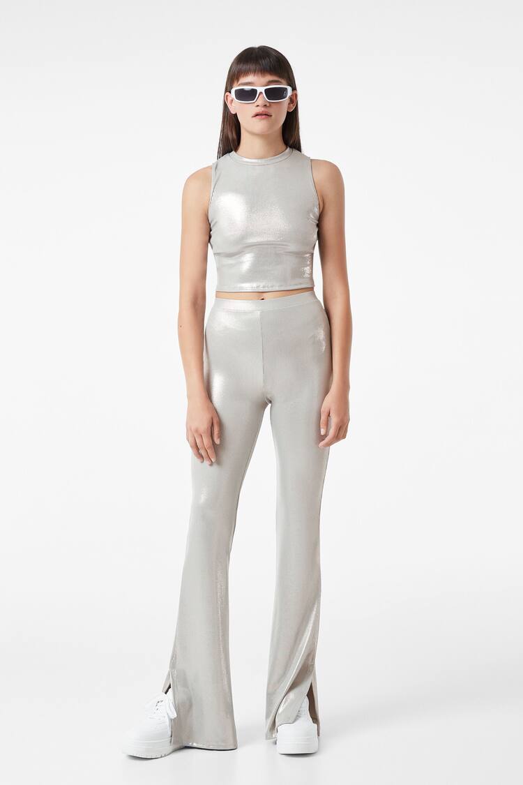 Flared foil trousers