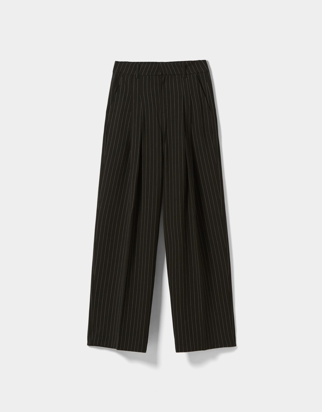 Wide-leg pinstriped tailored trousers
