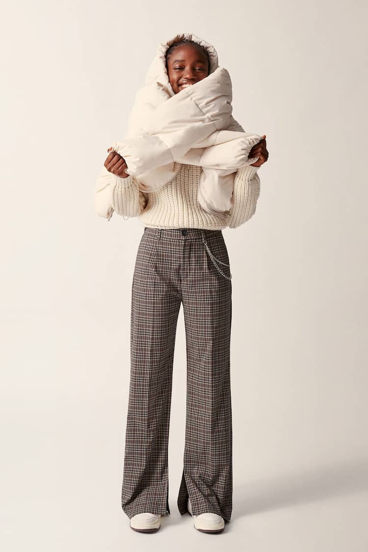 Check tailored wide-leg trousers