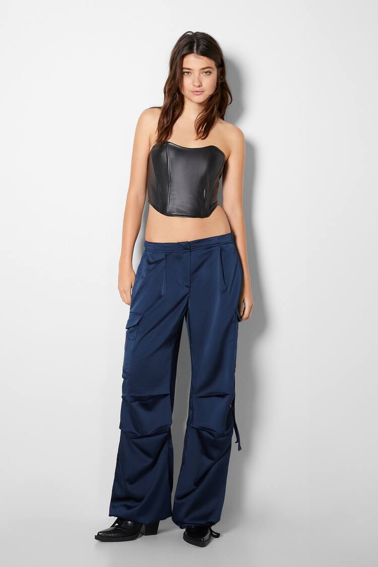 Satin cargo trousers with pockets