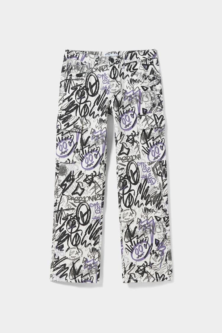 Printed cargo jeans