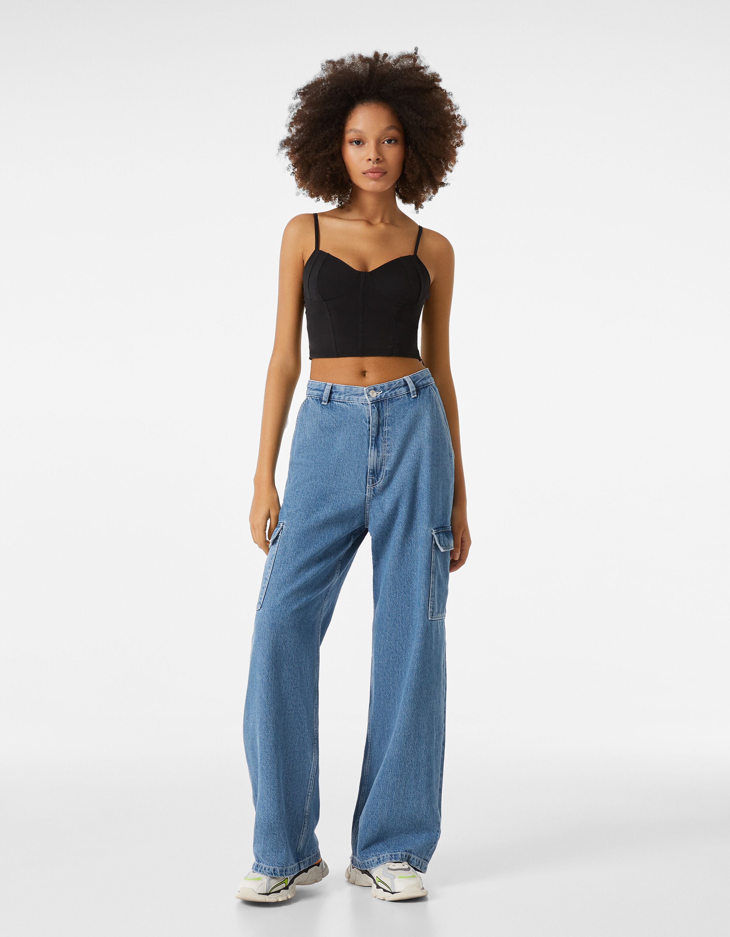 Wide-leg cargo jeans - Denim - Woman 