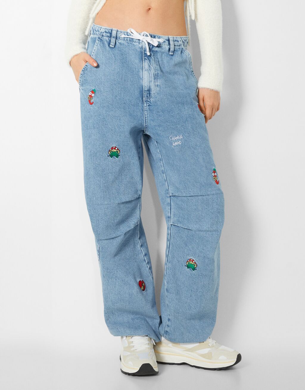 Embroidered parachute jeans