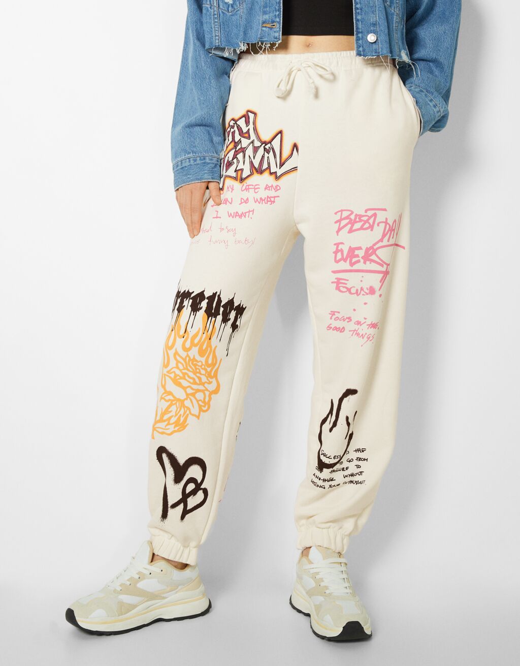 white graffiti joggers