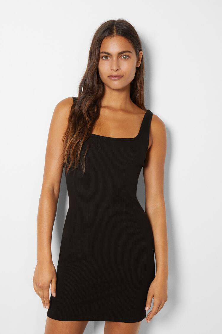 Strappy ribbed dress with neckline