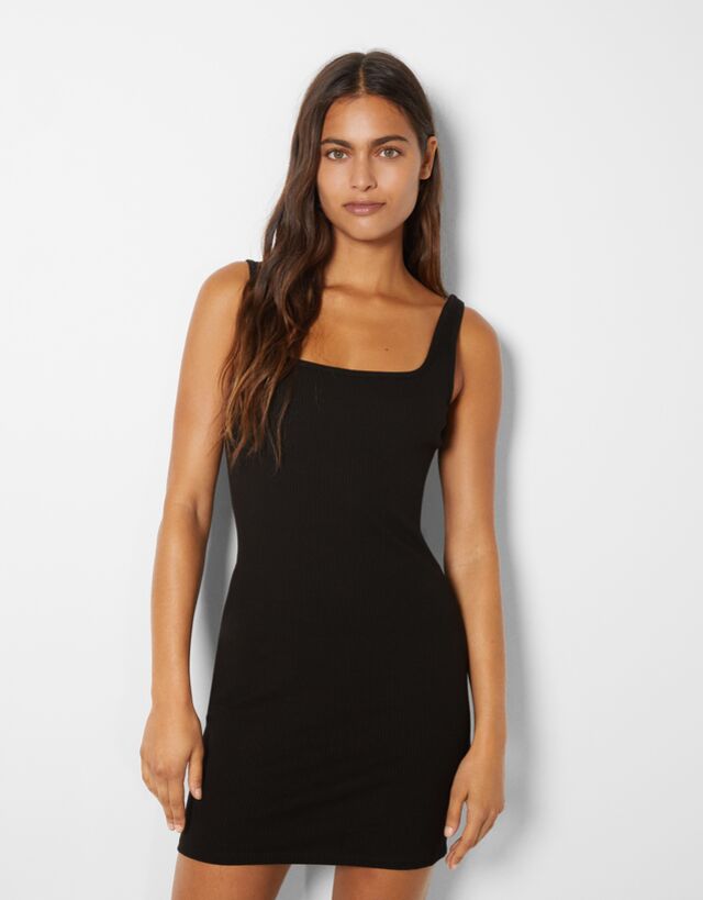 Strappy ribbed dress with scoop 