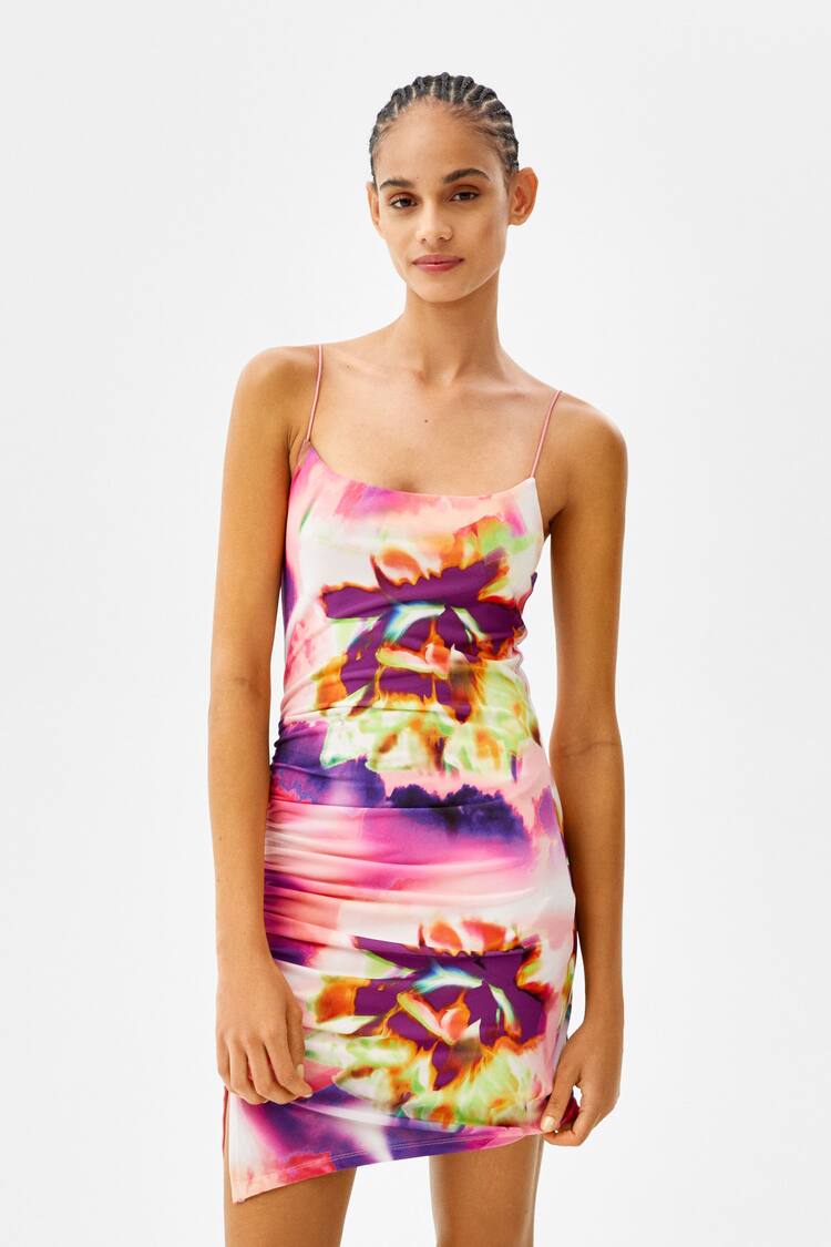 Printed strappy dress with open back
