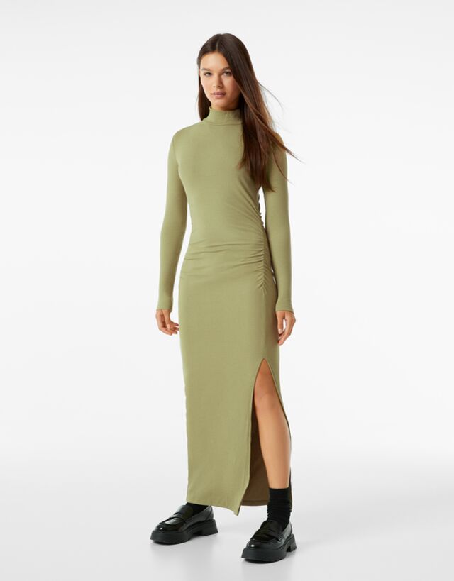 Long sleeve ribbed midi dress - Dresses 