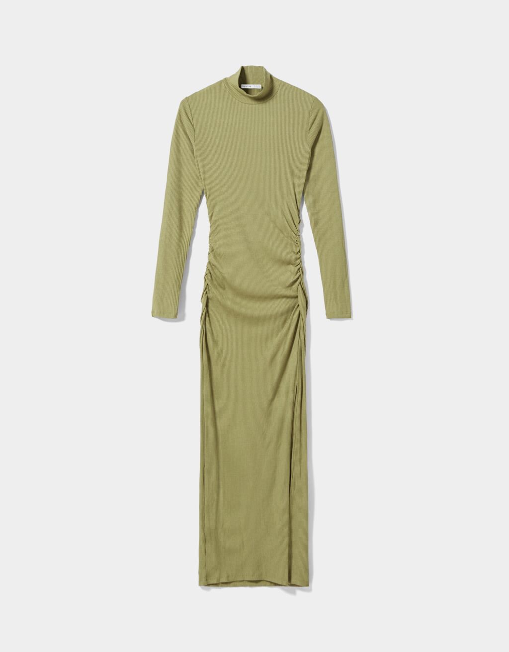 Prążkowana sukienka midi z długim rękawem