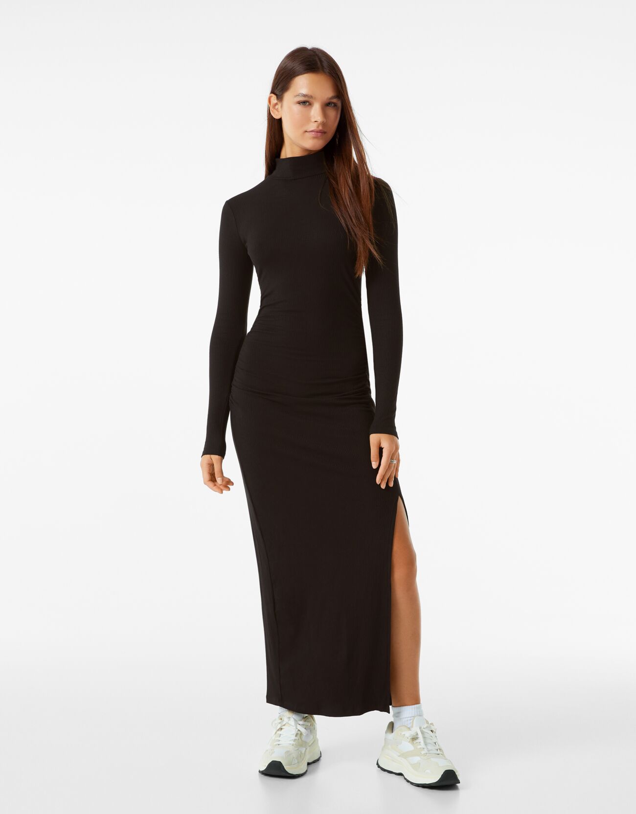 Long sleeve ribbed midi dress - Woman 