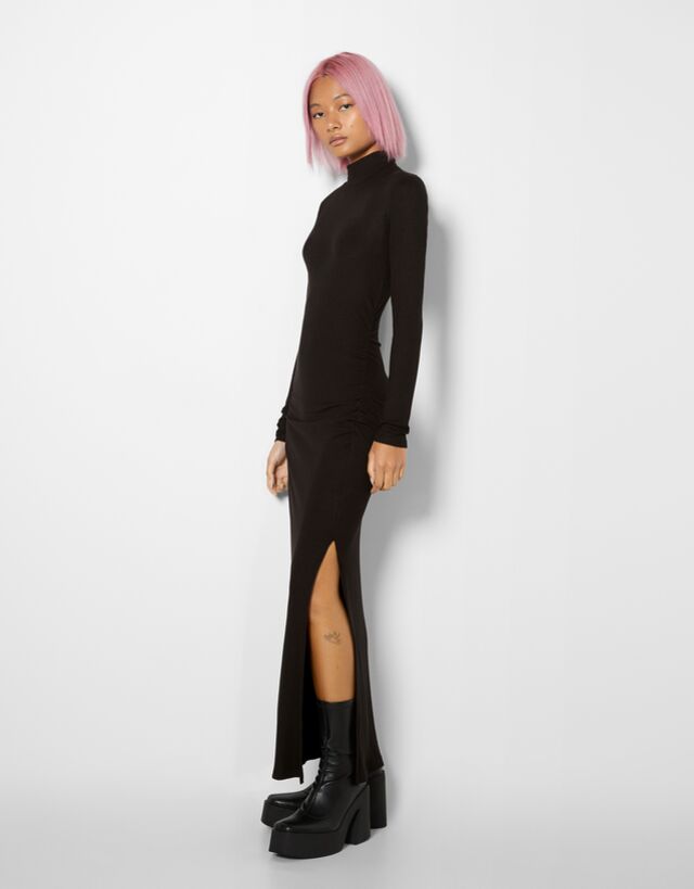 Long sleeve ribbed midi dress - Dresses 