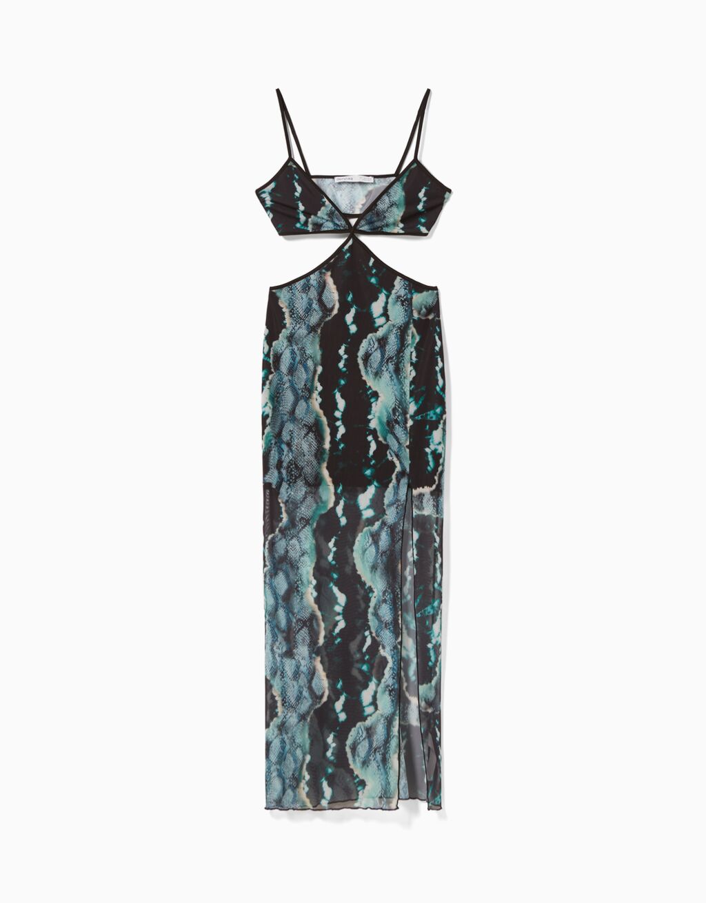Printed tulle cut-out strappy midi dress