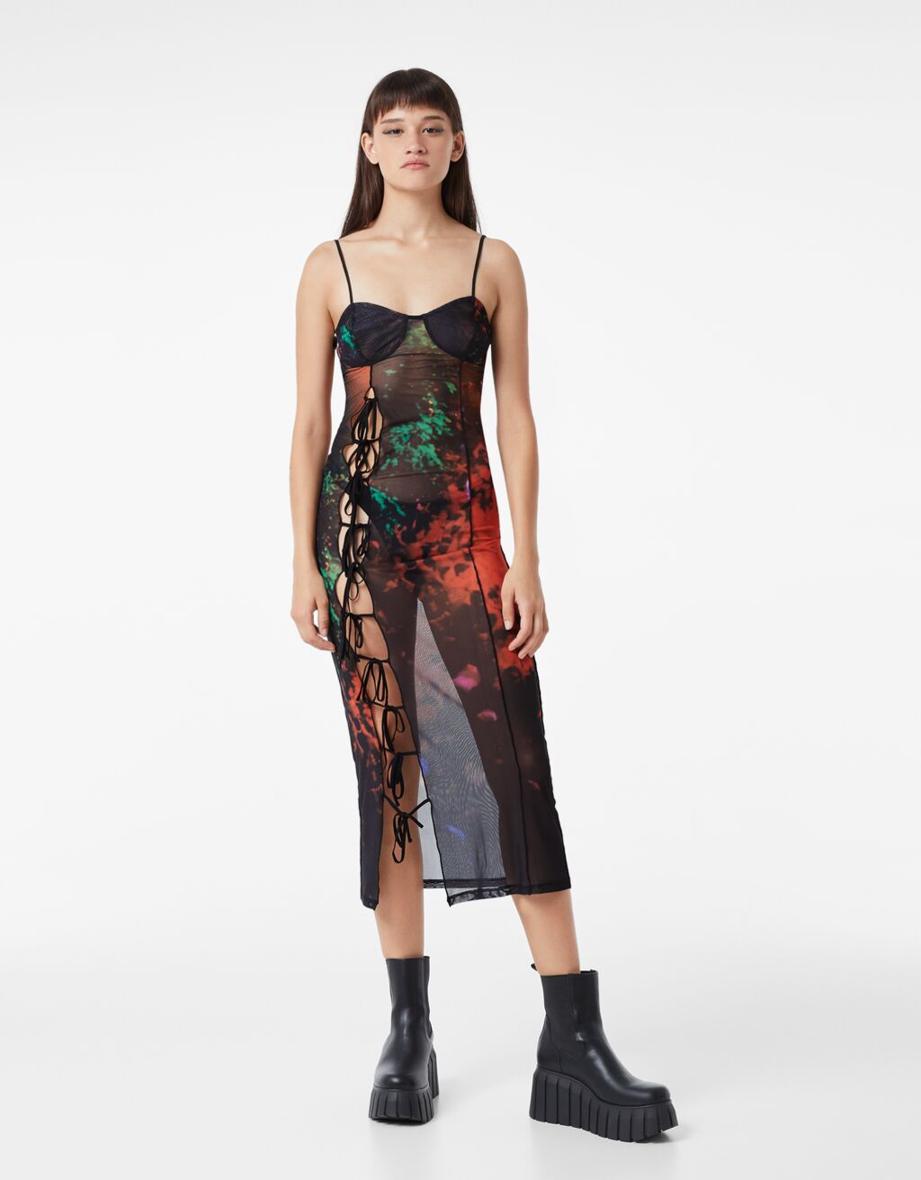 BERSHKA X AMNESIA tulle strappy dress Woman Bershka