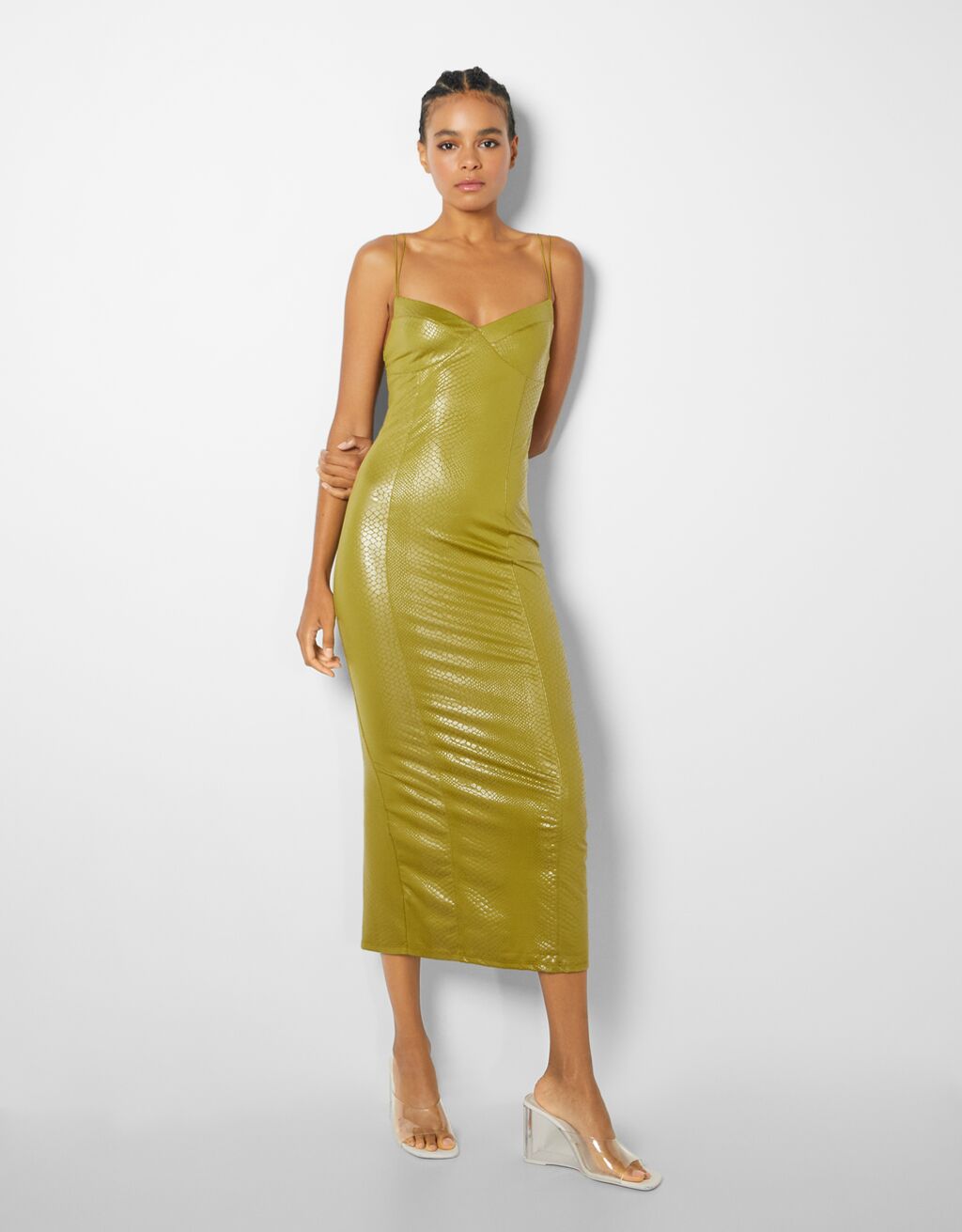 Strappy midi dress with snakeskin print