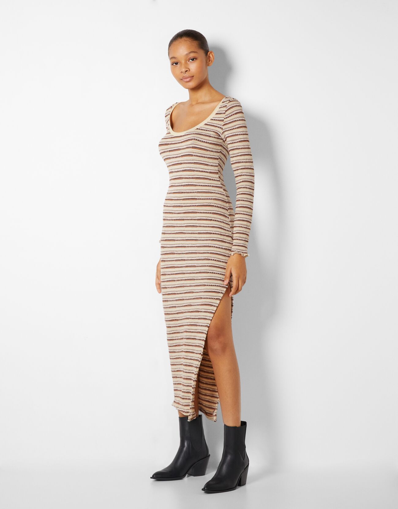 ribbed modal long sleeve maxi dress All Things Golden - The Luxe Rib Long Sleeve Midi Dress - Black