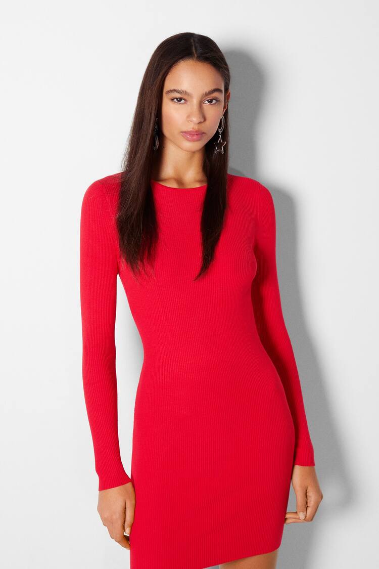 Ribbed mini dress with open back