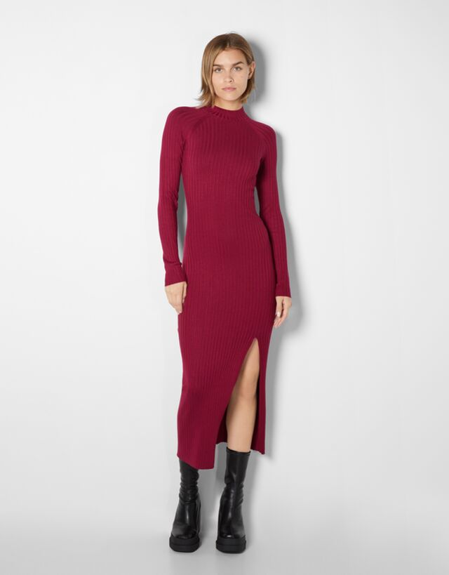 Ribbed high neck midi dress - Dresses 