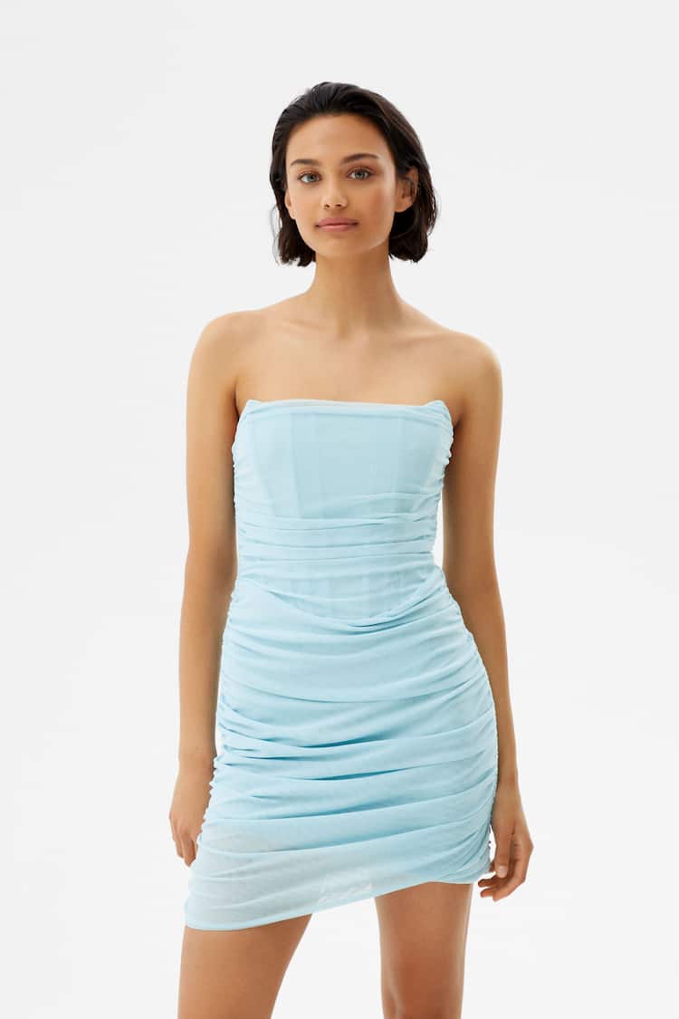 Мини-платье из полупрозрачной ткани с драпировкой