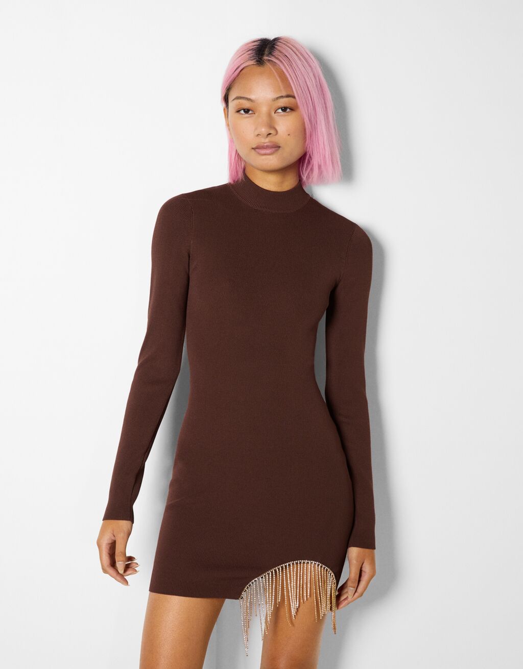 Knit mini dress with long sleeves and side detail