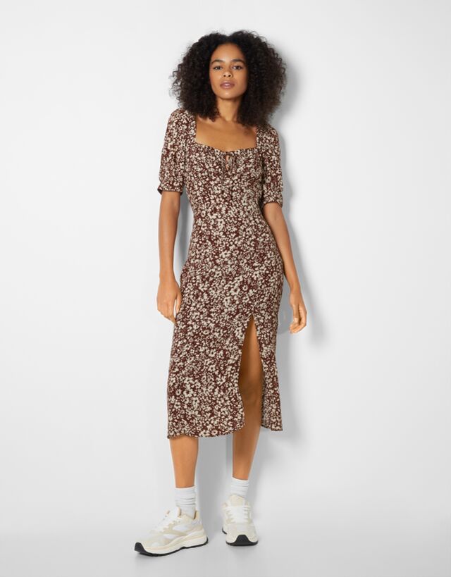 Short sleeve midi dress with floral 