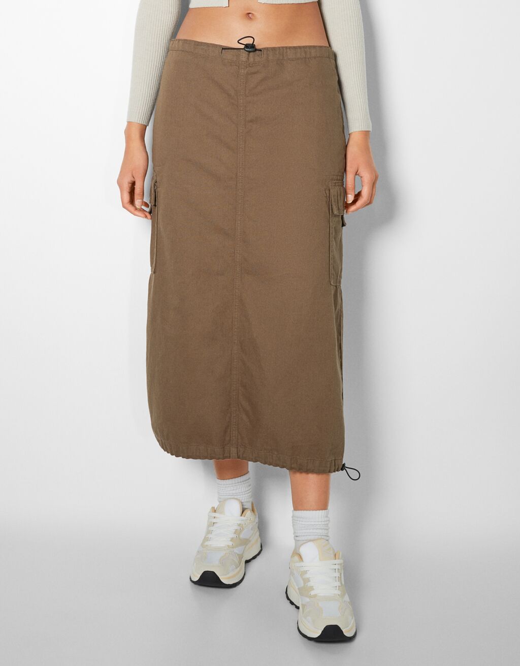 Parachute cargo denim midi skirt Woman Bershka