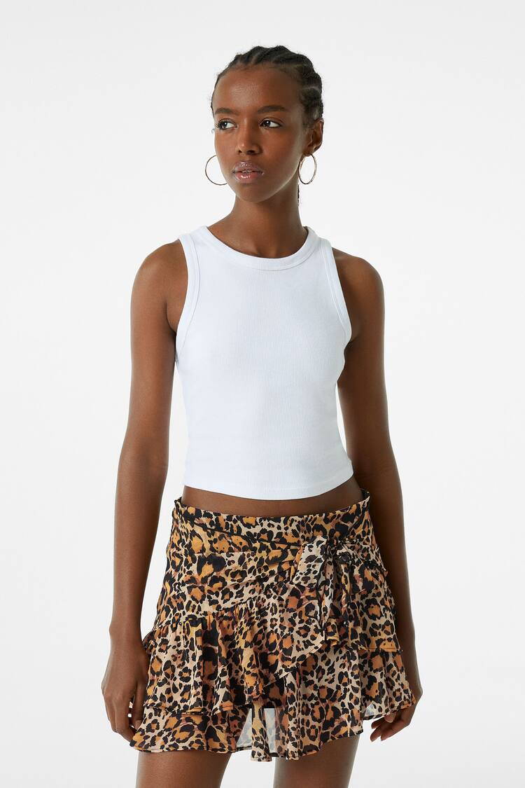 Animal print ruffled mini skirt