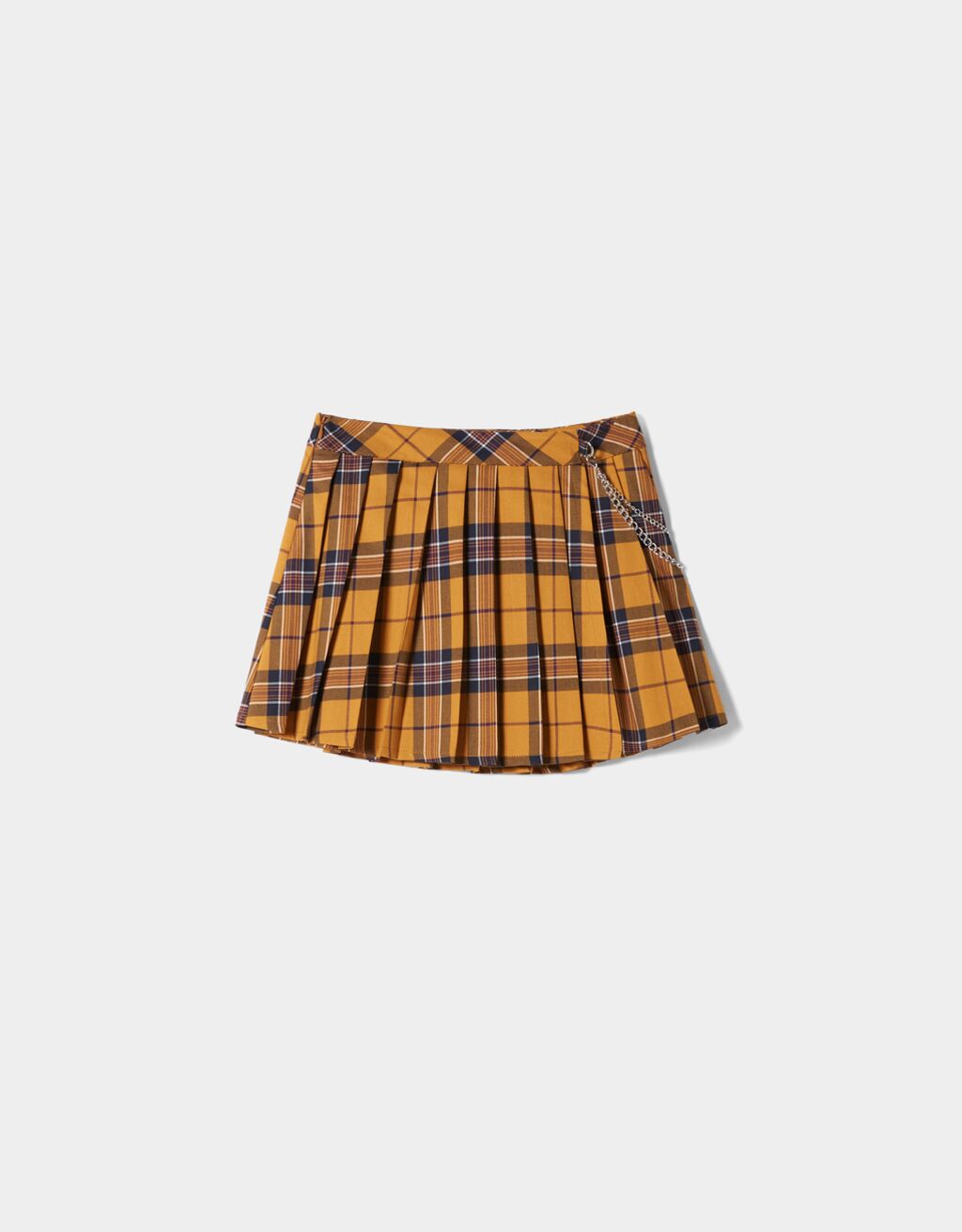 Box pleat mini skirt with chain
