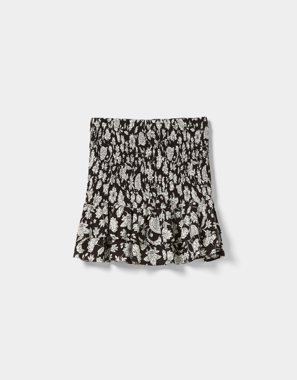 Printed gathered mini skirt