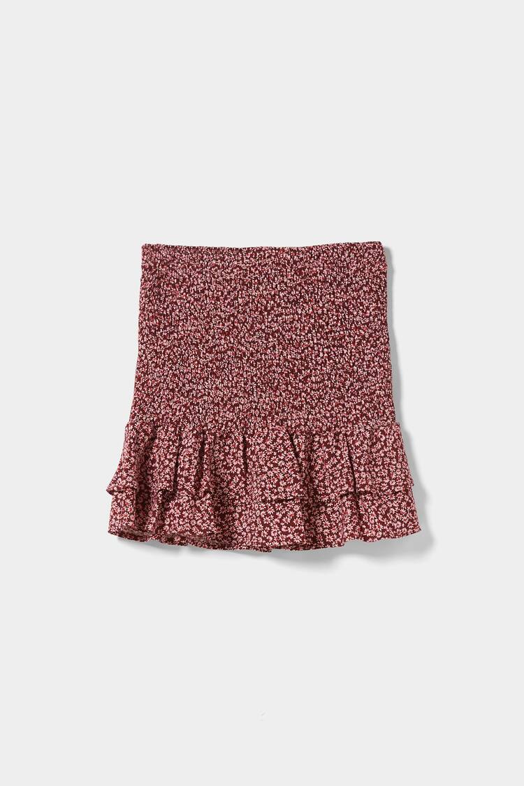 Printed shirred mini skirt