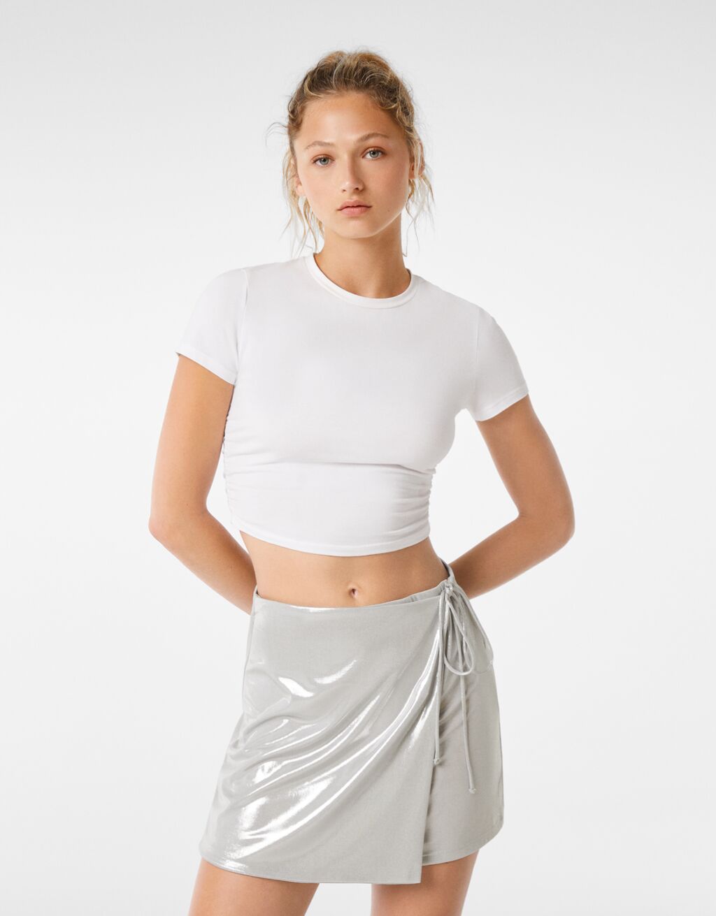 Silver foil mini skirt