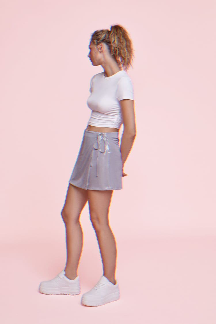 Silver foil mini skirt