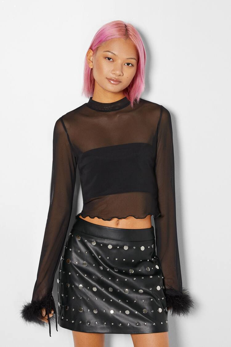 Faux leather studded mini skirt