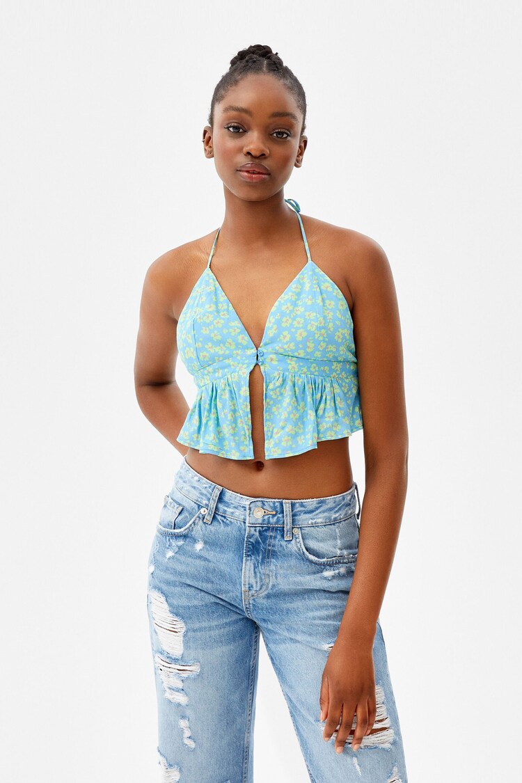 Printed top with thin straps