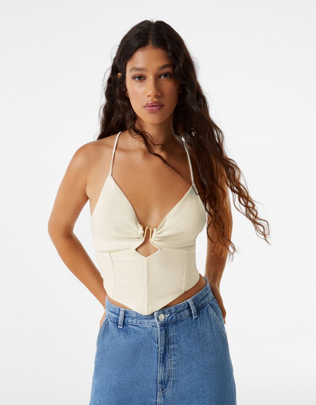 Linen blend strappy top with fitted detail