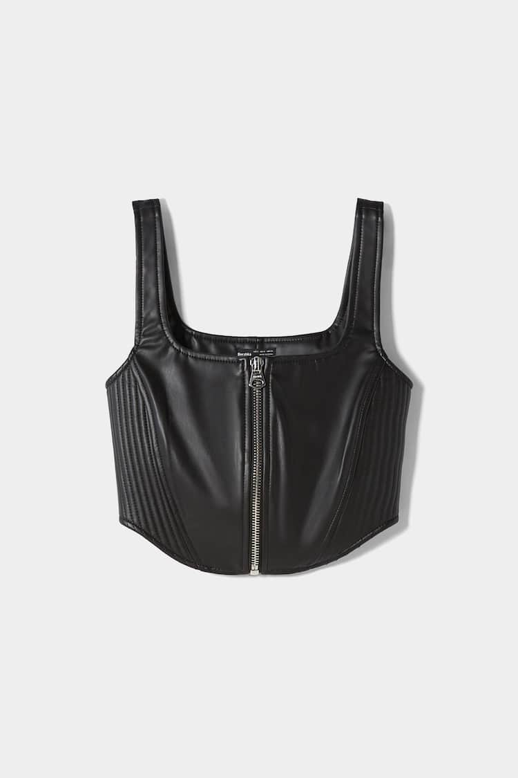 Faux leather corset top with zip