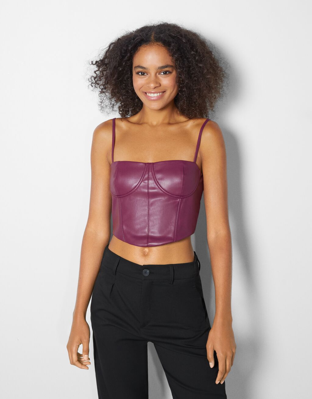 Faux leather corset-style top