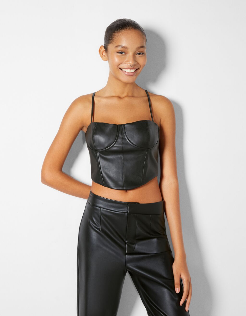 Faux leather corset-style top
