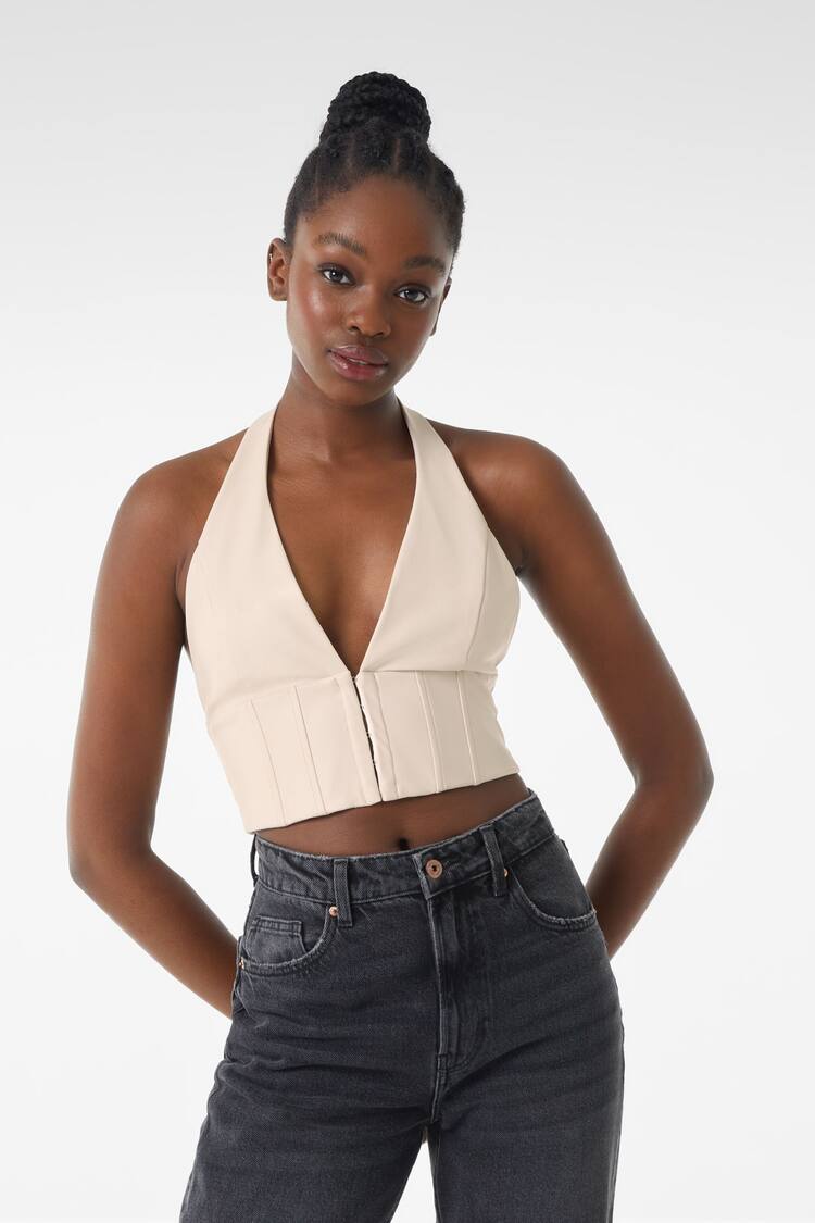 Corset-style faux leather top