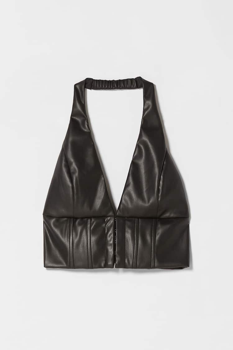 Corset-style faux leather top