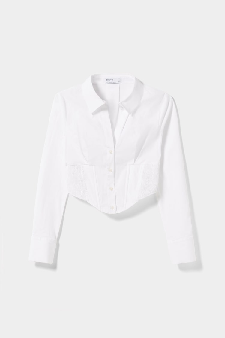 Fitted poplin corset shirt with long sleeves