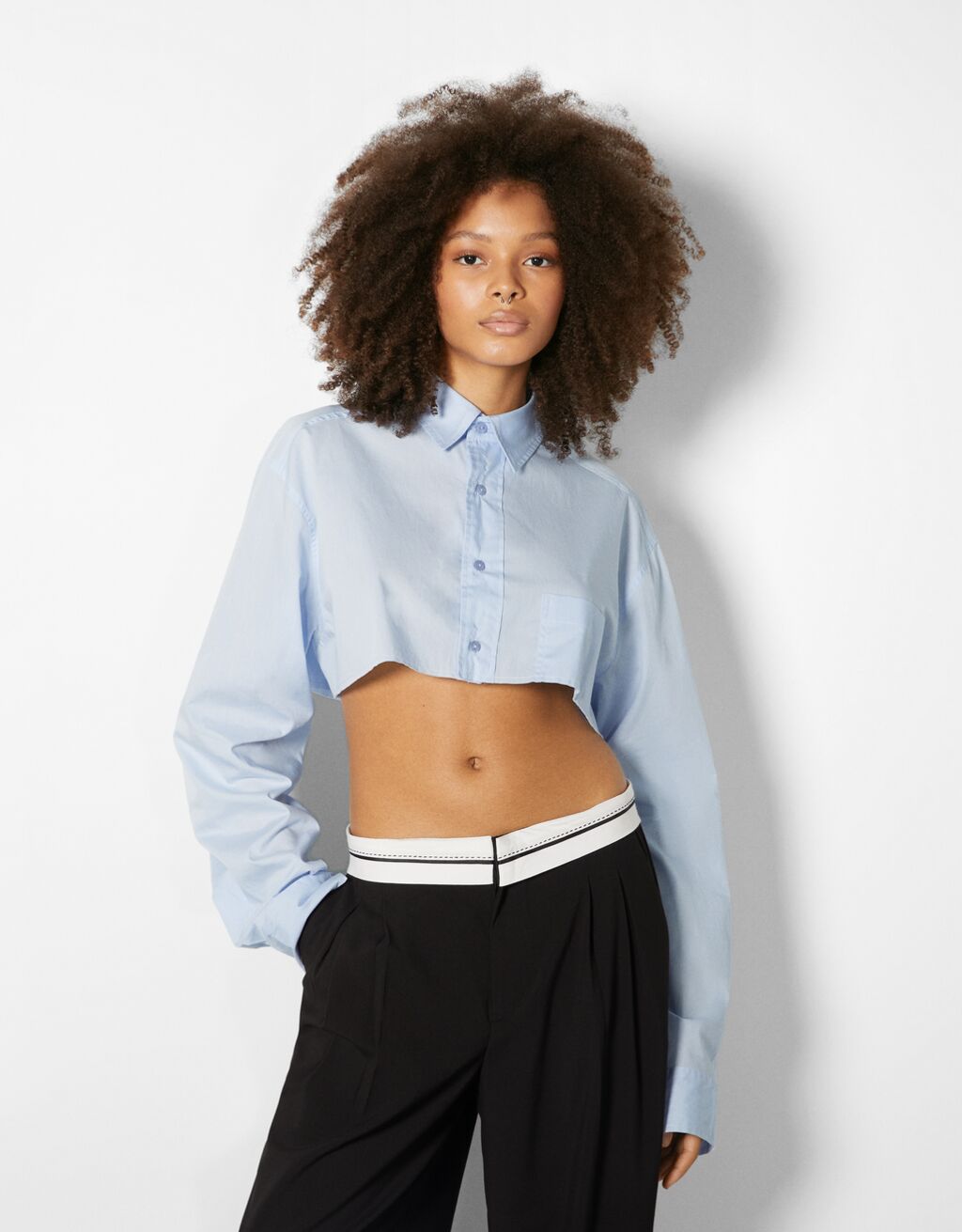 Chemise manches longues cropped popeline