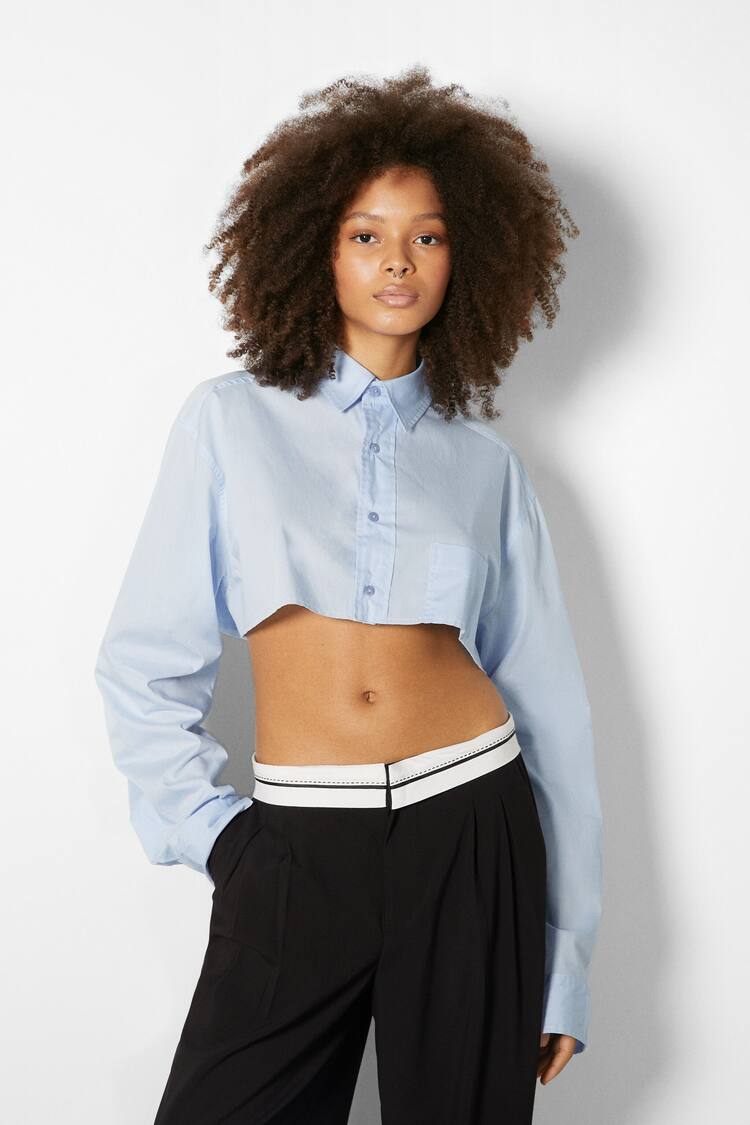 Chemise manches longues cropped popeline