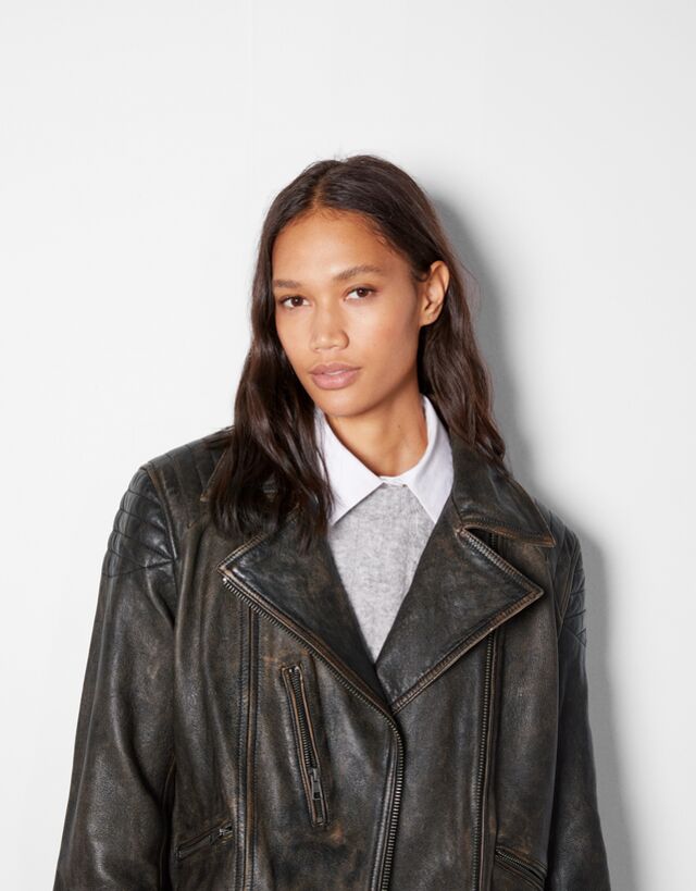 Distressed leather biker jacket - Co 