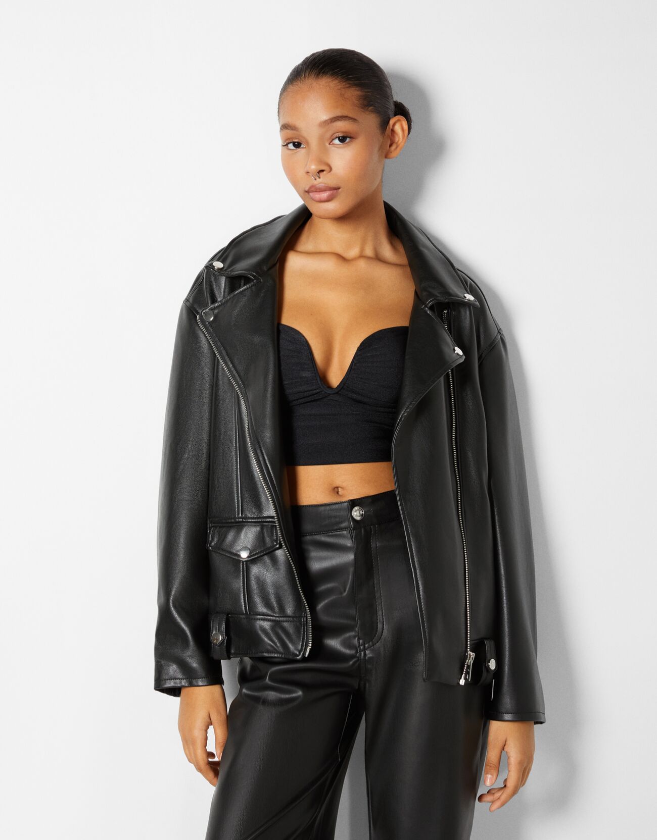 Oversize faux leather biker jacket 